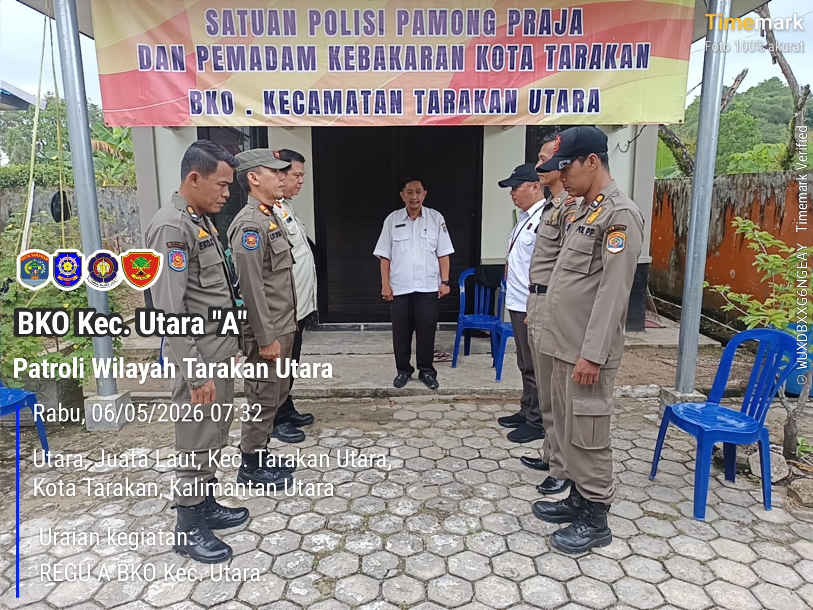 Monitoring Serah Terima Piket Jaga Malam Kepada Piket Jaga Pagi Tim Kerja Trantibum Linmas Satpol PP Kecamatan Tarakan Utara